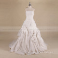 Vintage Boat Neck Pleating Bodice Ruffle Skirt A-Line Wedding Dress Lace Up